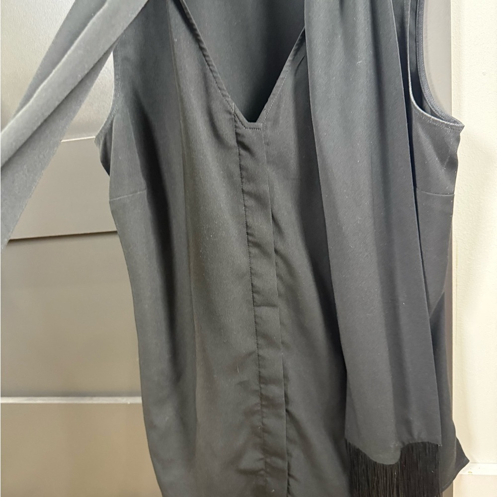 CAbi Blouse Women’s Small Black Fringe Scarf Top Tank Sleeveless Western - Picture 5 of 10